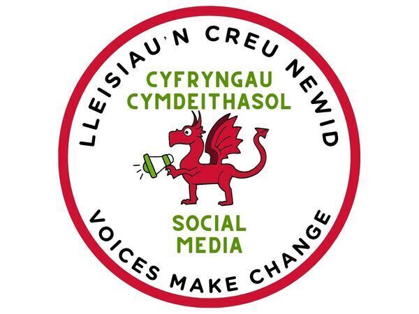 Picture of a red dragon with a loudspeaker, the words say voices make change